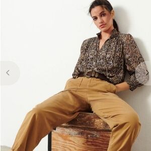 Ba&Sh Metallic Silk Ruffled Collar 3/4 Slevee Top